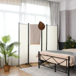 4-teiliger Klappbarer Trennwand Sichtschutz für Zuhause Büro 220 x 51 x 173 cm Weiß