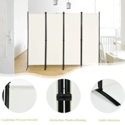 4-teiliger Klappbarer Trennwand Sichtschutz für Zuhause Büro 220 x 51 x 173 cm Weiß