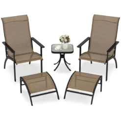 5-teiliges Balkonmöbel Set Gartenmöbel Balkonset inkl. 2 Stühle mit Hocker & Tisch Sitzgruppe für Garten