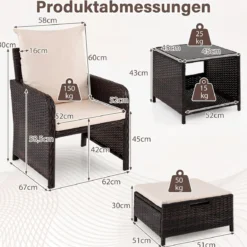 5-teiliges Balkonmöbel Set Gartenmöbel aus PE-Polyrattan Sitzgruppe für Garten