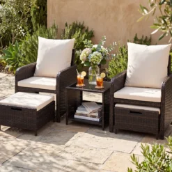 5-teiliges Balkonmöbel Set Gartenmöbel aus PE-Polyrattan Sitzgruppe für Garten