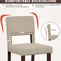 2-Teiliges Barstuhl-Set Leinen-Barhocker mit Ausgehöhlter Rückenlehne 48 x 52 x 98 cm Beige und Braun