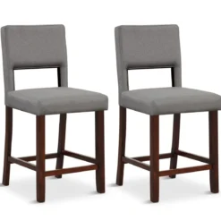 2-Teiliges Barstuhl-Set Leinen-Barhocker mit Ausgehöhlter Rückenlehne 48 x 52 x 98 cm Grau und Braun