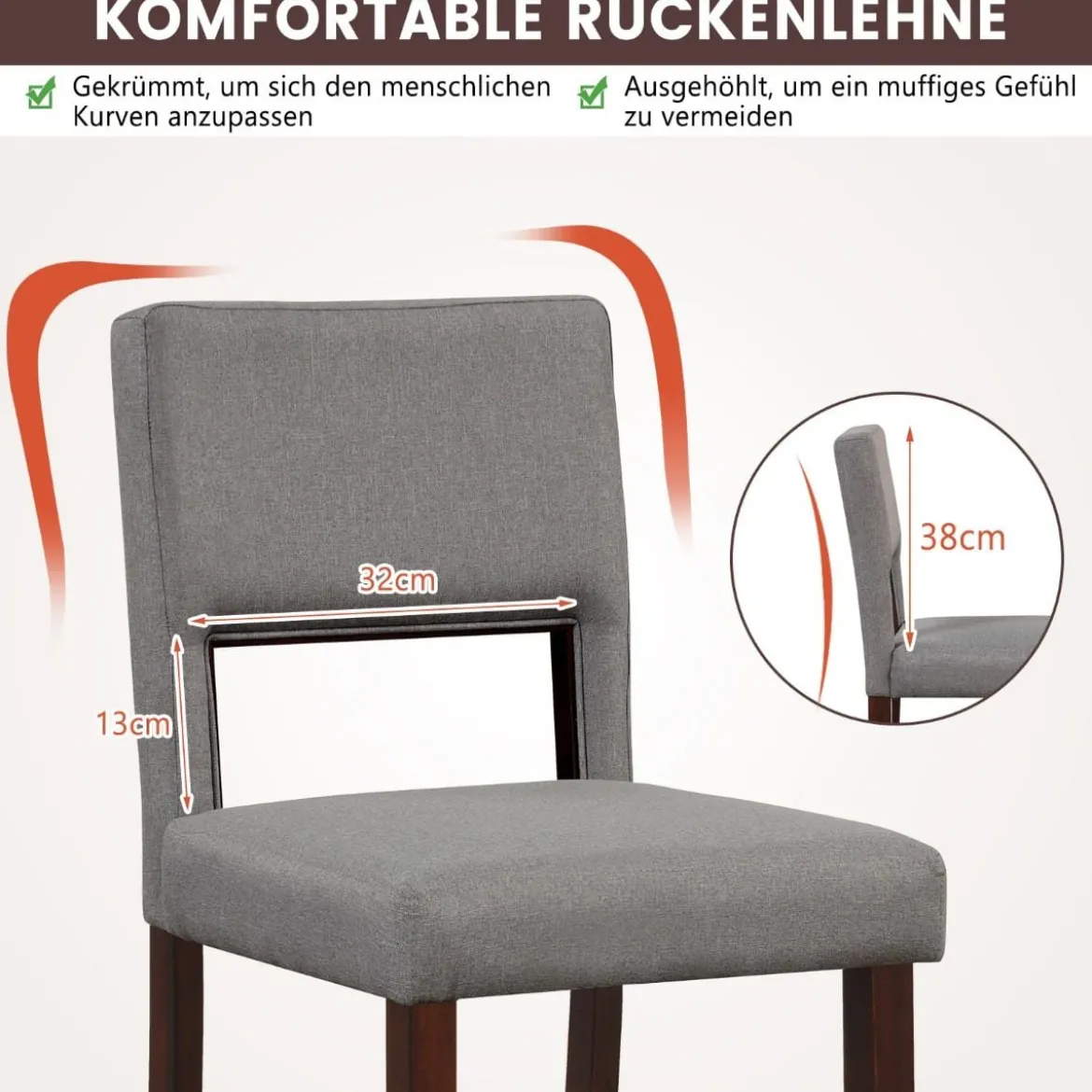 2-Teiliges Barstuhl-Set Leinen-Barhocker mit Ausgehöhlter Rückenlehne 48 x 52 x 98 cm Grau und Braun