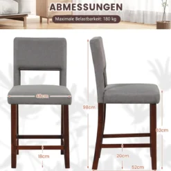 2-Teiliges Barstuhl-Set Leinen-Barhocker mit Ausgehöhlter Rückenlehne 48 x 52 x 98 cm Grau und Braun