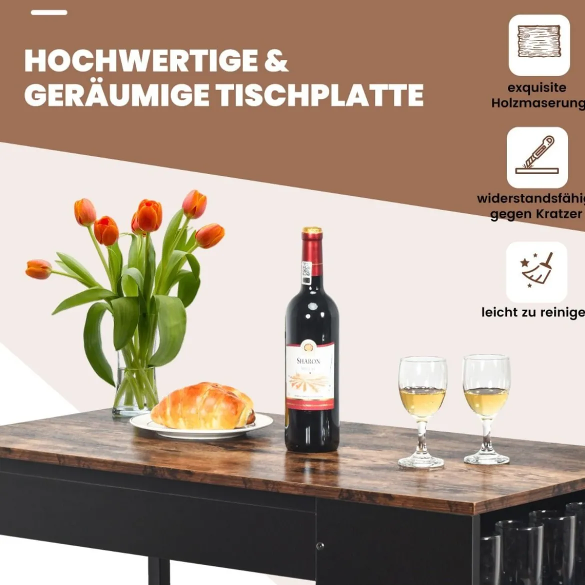 3-Teiliges Bartisch-Set Industrieller Tisch in Thekenhöhe & 2 Barhocker Vintagebraun