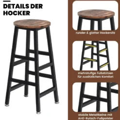 3-Teiliges Bartisch-Set Industrieller Tisch in Thekenhöhe & 2 Barhocker Vintagebraun