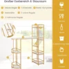 3 teiliges Bartisch Set Mamor mit Ablagefächern Glashalter & Weinregal Tresentisch mit 2 Hockern
