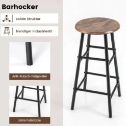 3-teiliges Bartisch- & Stuhl-Set Industrieller Pub-Tisch & Hocker Kaffee