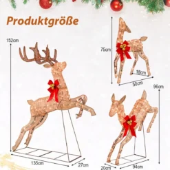 3-Teiliges Beleuchtetes Weihnachtsrentier Weihnachtsrentier-Familienset
