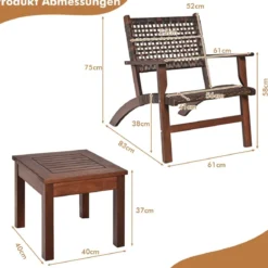 3-Teiliges Bistro-Set aus Eukalyptusholz für den Außenbereich Braun