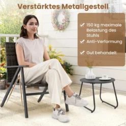 3-teiliges Bistro-Set für den Außenbereich Gartenmöbel-Set inkl. runder Beistelltisch & 2 Stühle aus Metallrahmen