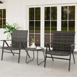 3-teiliges Bistro-Set für den Außenbereich Gartenmöbel-Set inkl. runder Beistelltisch & 2 Stühle aus Metallrahmen