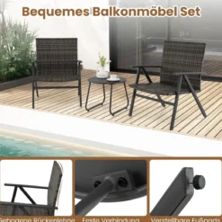 3-teiliges Bistro-Set für den Außenbereich Gartenmöbel-Set inkl. runder Beistelltisch & 2 Stühle aus Metallrahmen