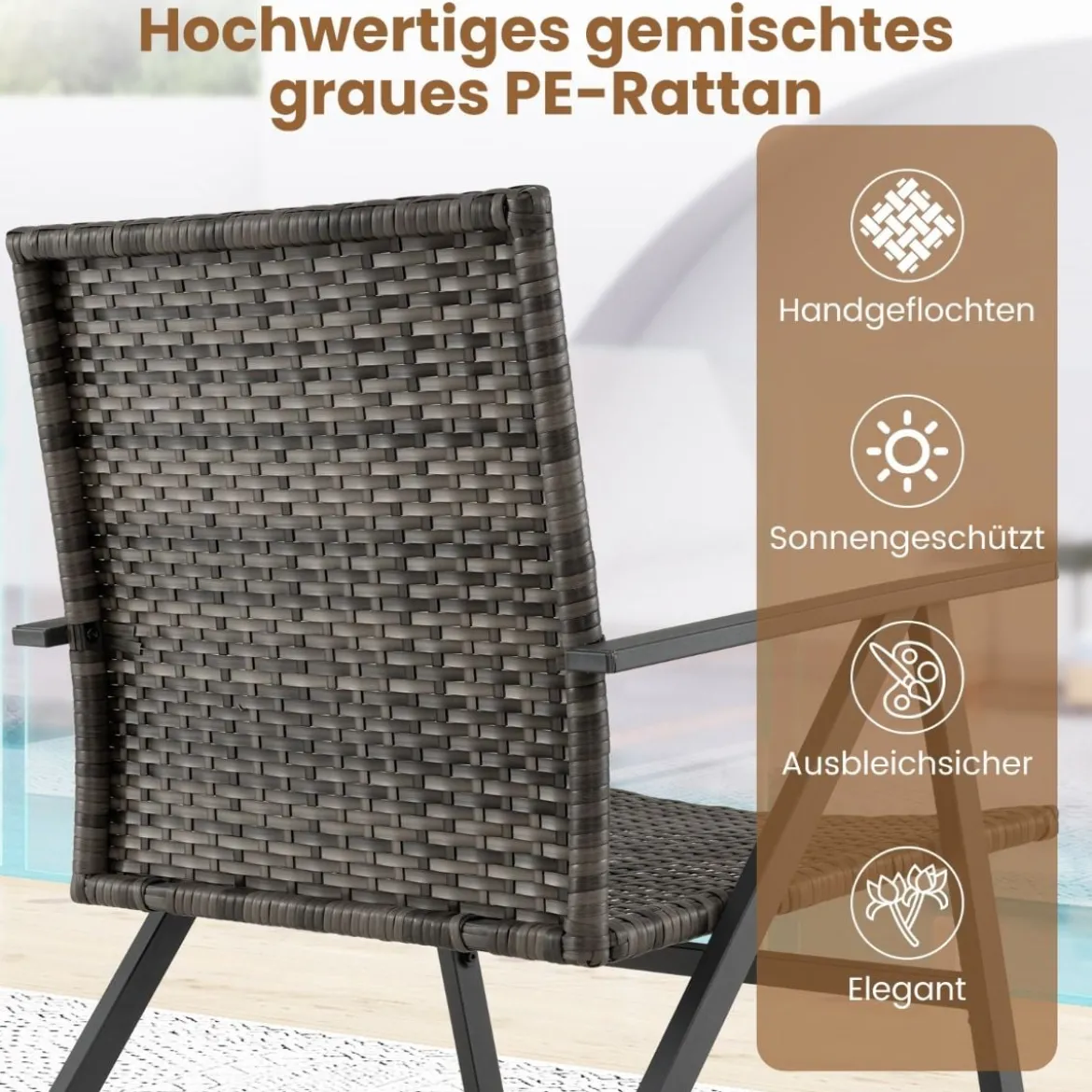 3-teiliges Bistro-Set für den Außenbereich Gartenmöbel-Set inkl. runder Beistelltisch & 2 Stühle aus Metallrahmen