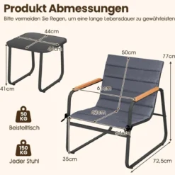 3-teiliges Bistro-Set für die Terrasse Outdoor-Gesprächsgruppe mit Polstern & Glas-Couchtisch Schwarz