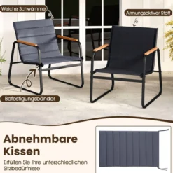 3-teiliges Bistro-Set für die Terrasse Outdoor-Gesprächsgruppe mit Polstern & Glas-Couchtisch Schwarz