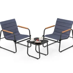 3-teiliges Bistro-Set für die Terrasse Outdoor-Gesprächsgruppe mit Polstern & Glas-Couchtisch Schwarz