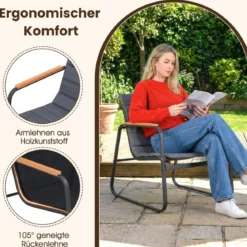 3-teiliges Bistro-Set für die Terrasse Outdoor-Gesprächsgruppe mit Polstern & Glas-Couchtisch Schwarz