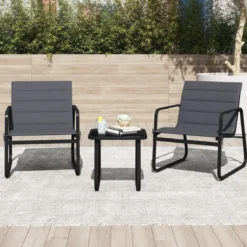 3-teiliges Bistro-Set für die Terrasse Outdoor-Stühle & Beistelltisch mit abnehmbaren Kissen Grau