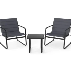 3-teiliges Bistro-Set für die Terrasse Outdoor-Stühle & Beistelltisch mit abnehmbaren Kissen Grau