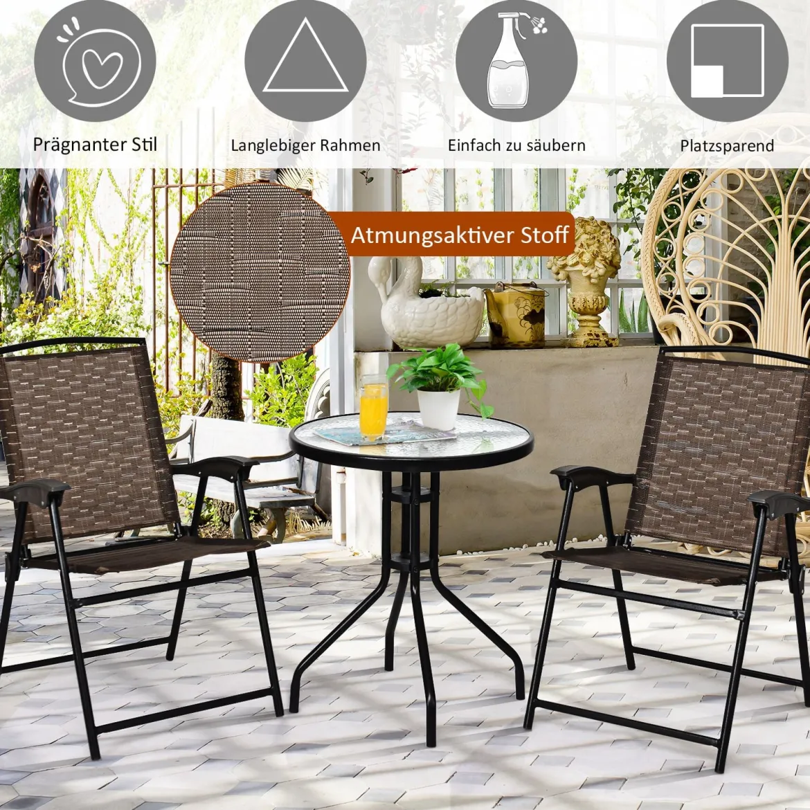 3-teiliges Bistro-Set Patio Set mit 2 Klappstühlen Indoor & Outdoor Möbel-Set Gartenmöbel Bistrotisch