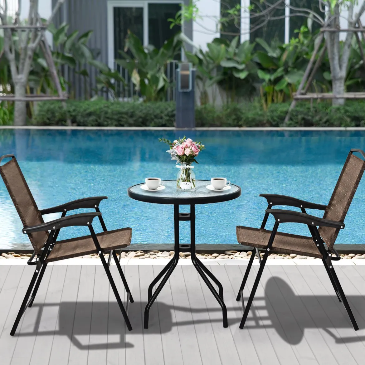 3-teiliges Bistro-Set Patio Set mit 2 Klappstühlen Indoor & Outdoor Möbel-Set Gartenmöbel Bistrotisch