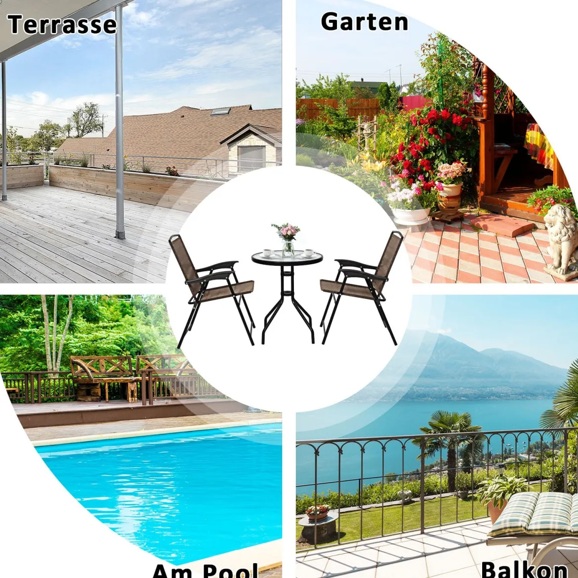 3-teiliges Bistro-Set Patio Set mit 2 Klappstühlen Indoor & Outdoor Möbel-Set Gartenmöbel Bistrotisch