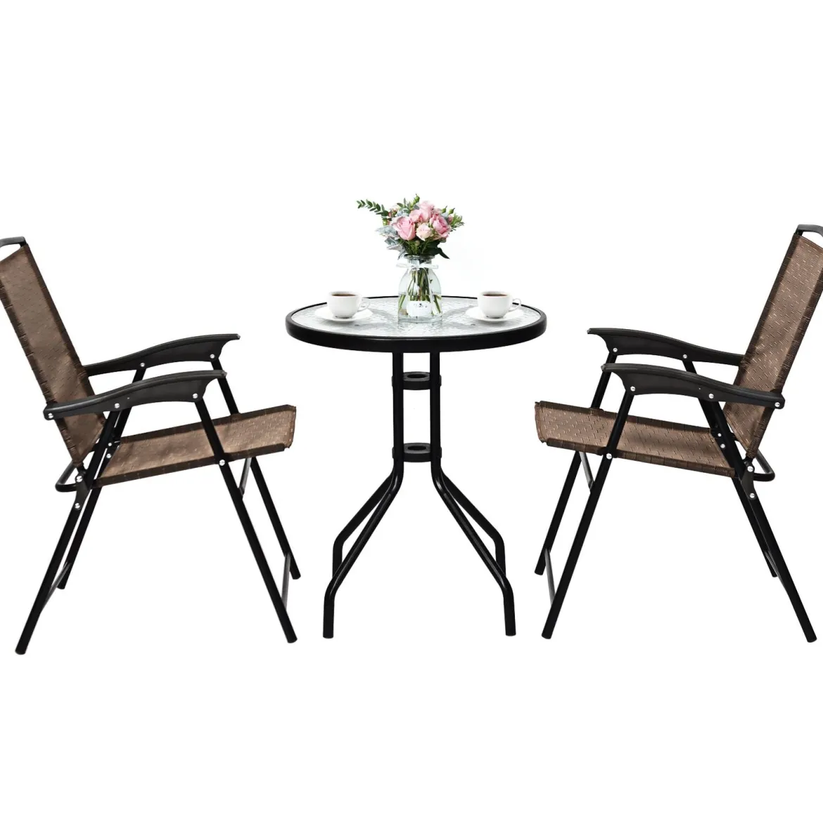 3-teiliges Bistro-Set Patio Set mit 2 Klappstühlen Indoor & Outdoor Möbel-Set Gartenmöbel Bistrotisch