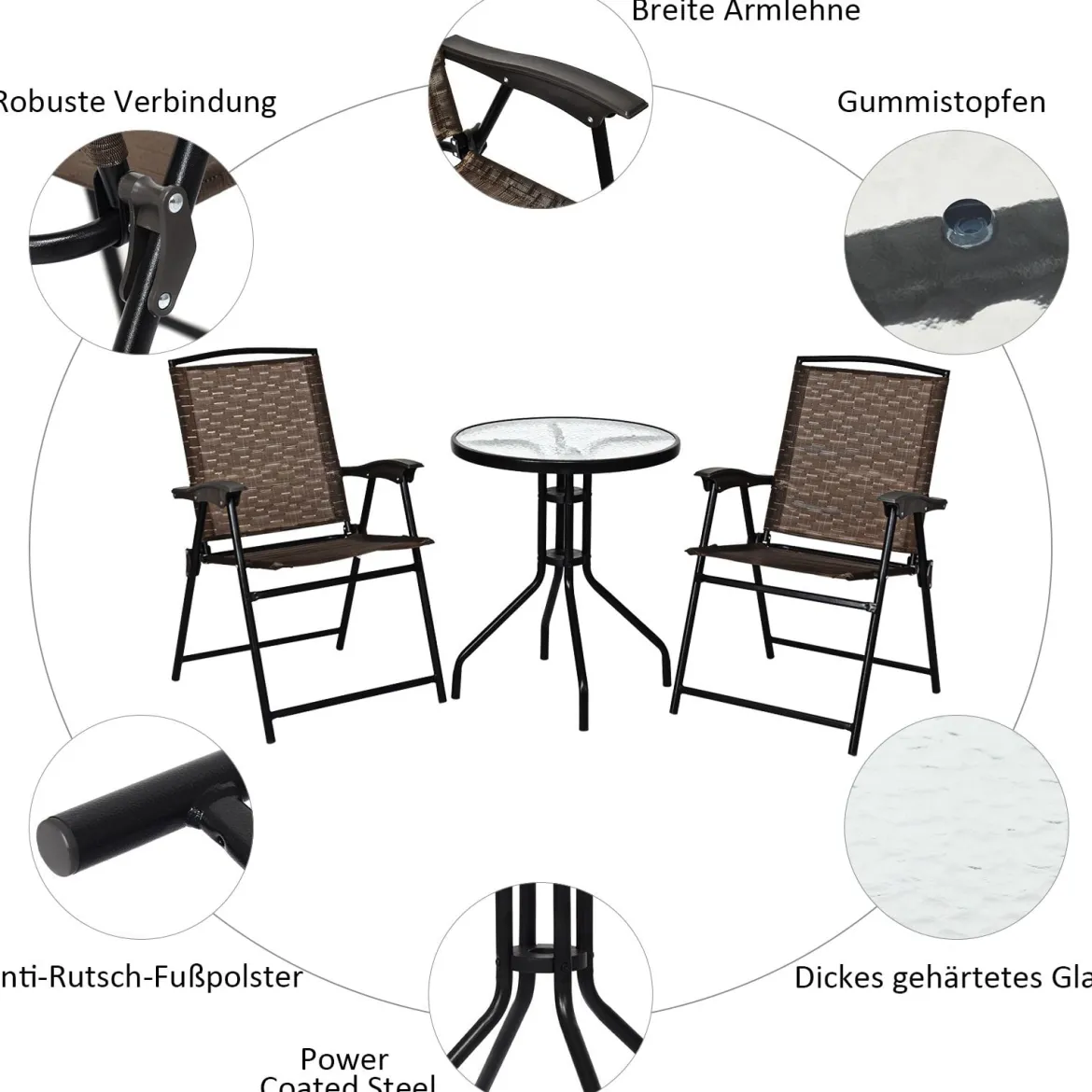 3-teiliges Bistro-Set Patio Set mit 2 Klappstühlen Indoor & Outdoor Möbel-Set Gartenmöbel Bistrotisch