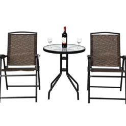 3-teiliges Bistro-Set Patio Set mit 2 Klappstühlen Indoor & Outdoor Möbel-Set Gartenmöbel Bistrotisch