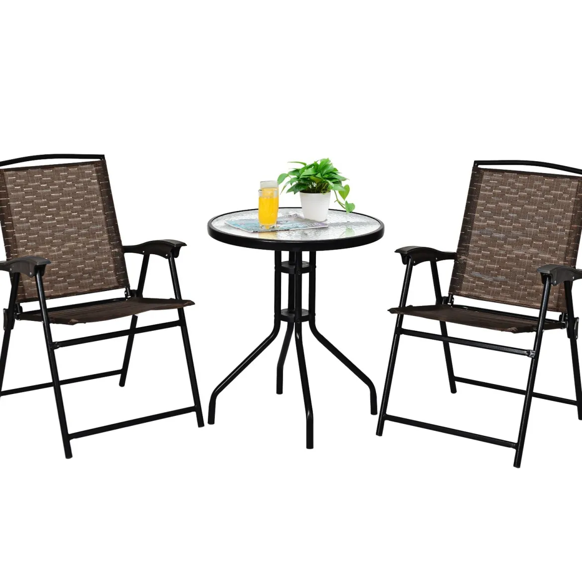 3-teiliges Bistro-Set Patio Set mit 2 Klappstühlen Indoor & Outdoor Möbel-Set Gartenmöbel Bistrotisch