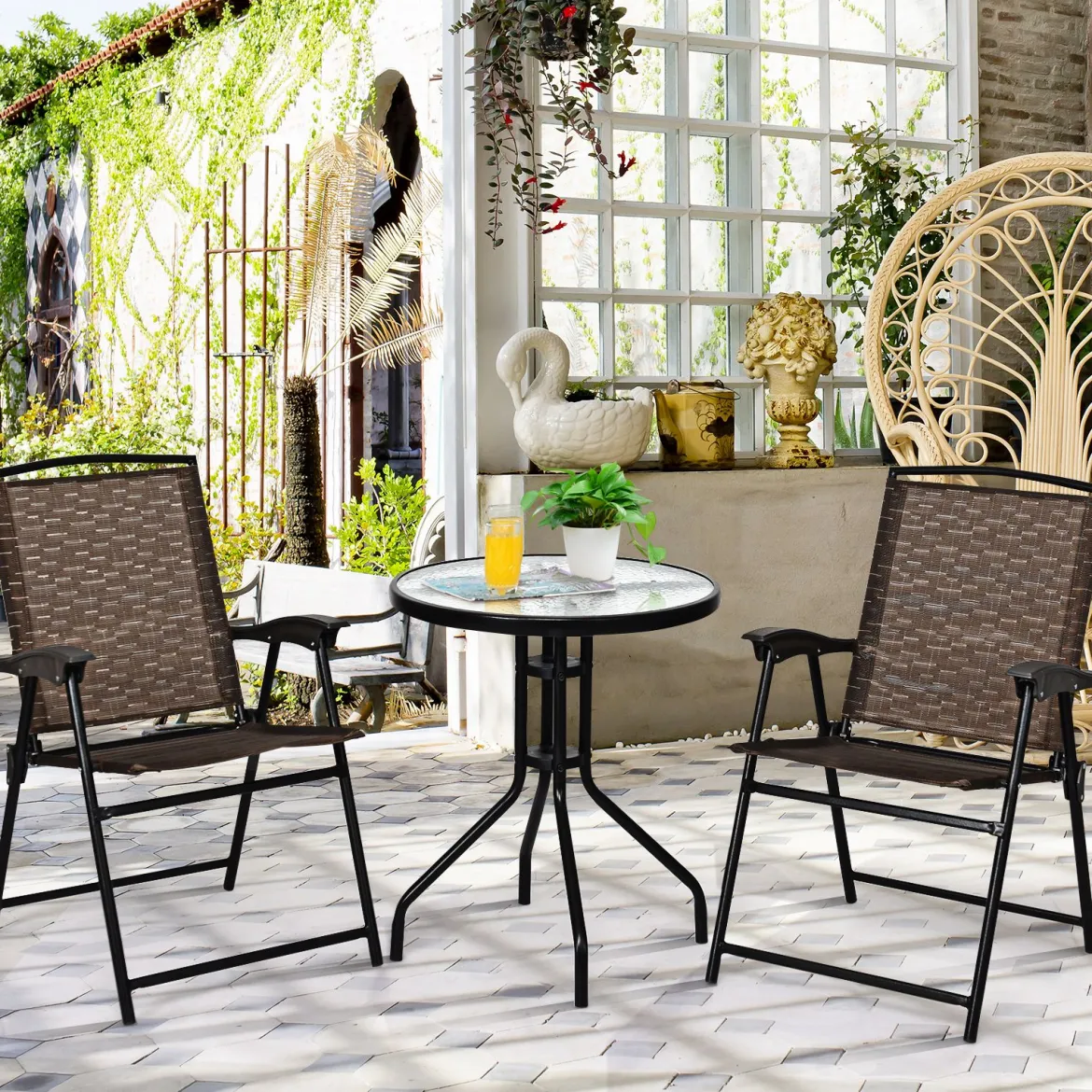 3-teiliges Bistro-Set Patio Set mit 2 Klappstühlen Indoor & Outdoor Möbel-Set Gartenmöbel Bistrotisch