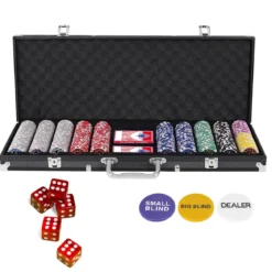 500-teiliges Casino Pokerset mit Chips & Spielkarten & Würfel & Händler-Chips & Tischtuch Schwarz