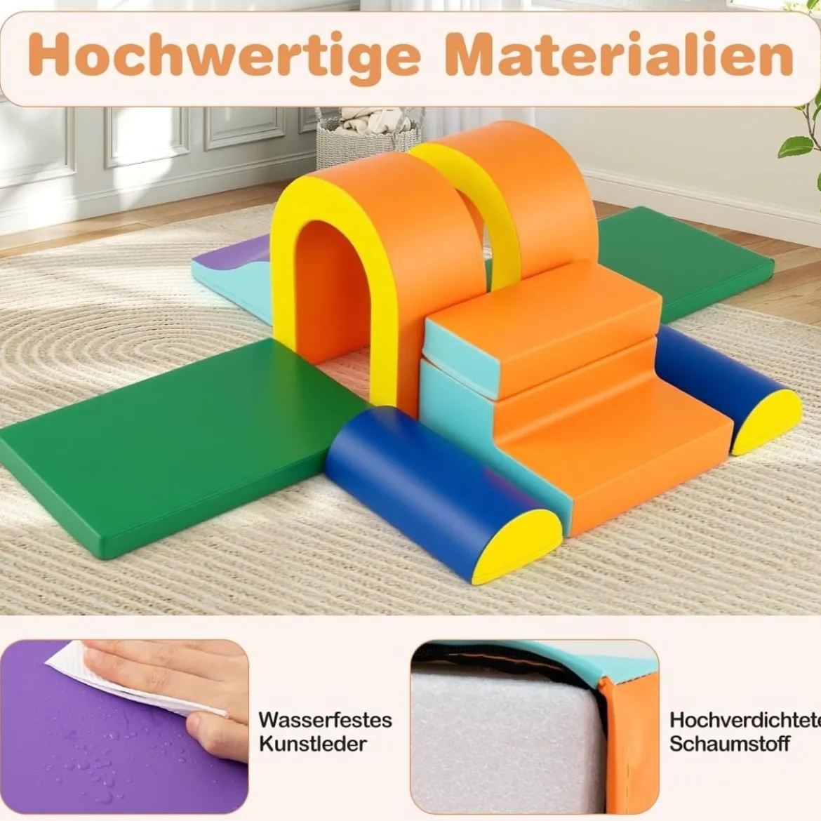 10 Teilige Schaumstoff Bausteine Softbausteine zum Krabbeln Klettern Rutschen, Riesenbausteine Orange