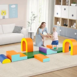 10 Teilige Schaumstoff Bausteine Softbausteine zum Krabbeln Klettern Rutschen, Riesenbausteine Orange