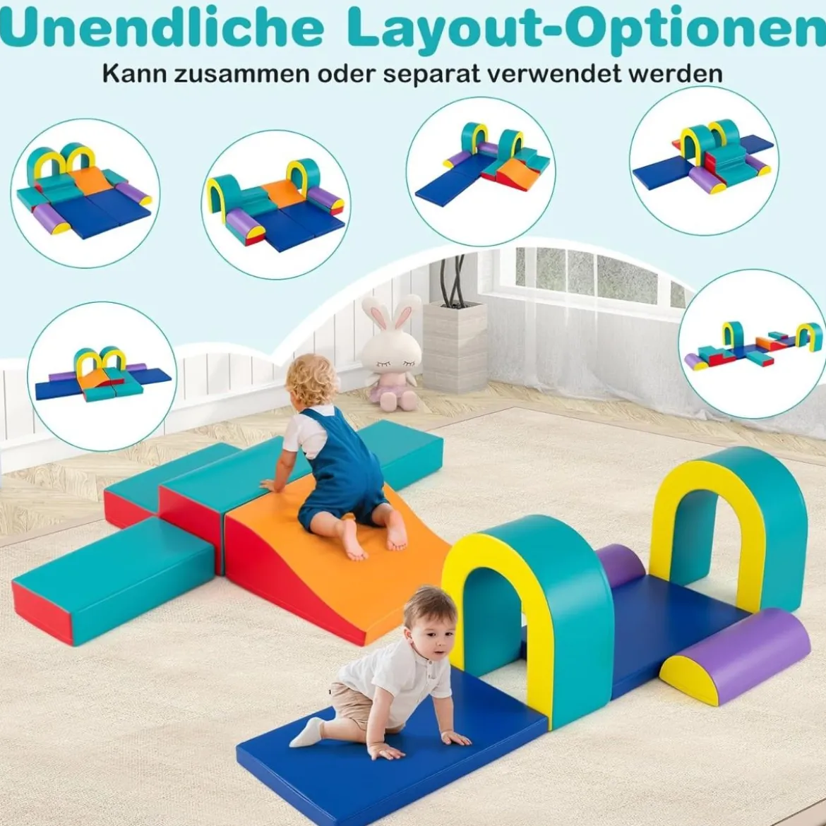 10 Teilige Schaumstoff Bausteine Softbausteine zum Krabbeln Klettern Rutschen Riesenbausteine Grün