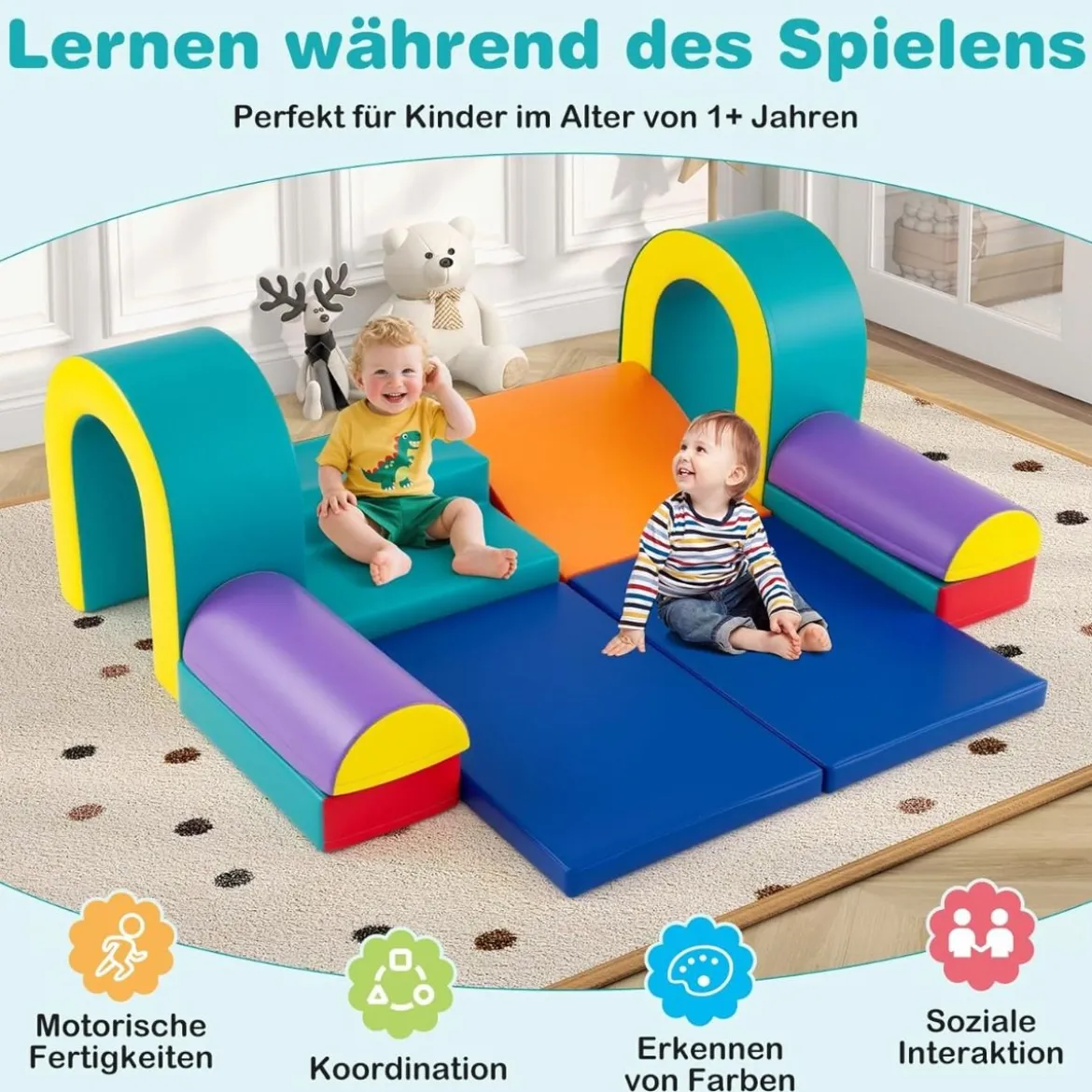 10 Teilige Schaumstoff Bausteine Softbausteine zum Krabbeln Klettern Rutschen Riesenbausteine Grün