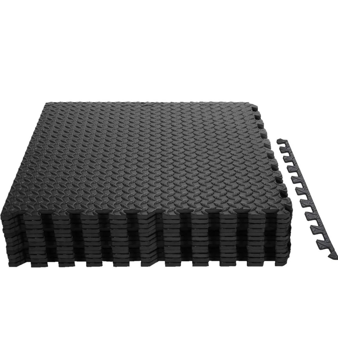 12-teilige Schutzmatte EVA Sportmatte mit Rand Bodenbelag Weichschaum-Puzzleteilmatte Schwarz