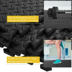 12-teilige Schutzmatte EVA Sportmatte mit Rand Bodenbelag Weichschaum-Puzzleteilmatte Schwarz