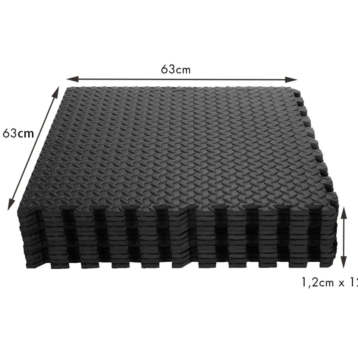 12-teilige Schutzmatte EVA Sportmatte mit Rand Bodenbelag Weichschaum-Puzzleteilmatte Schwarz
