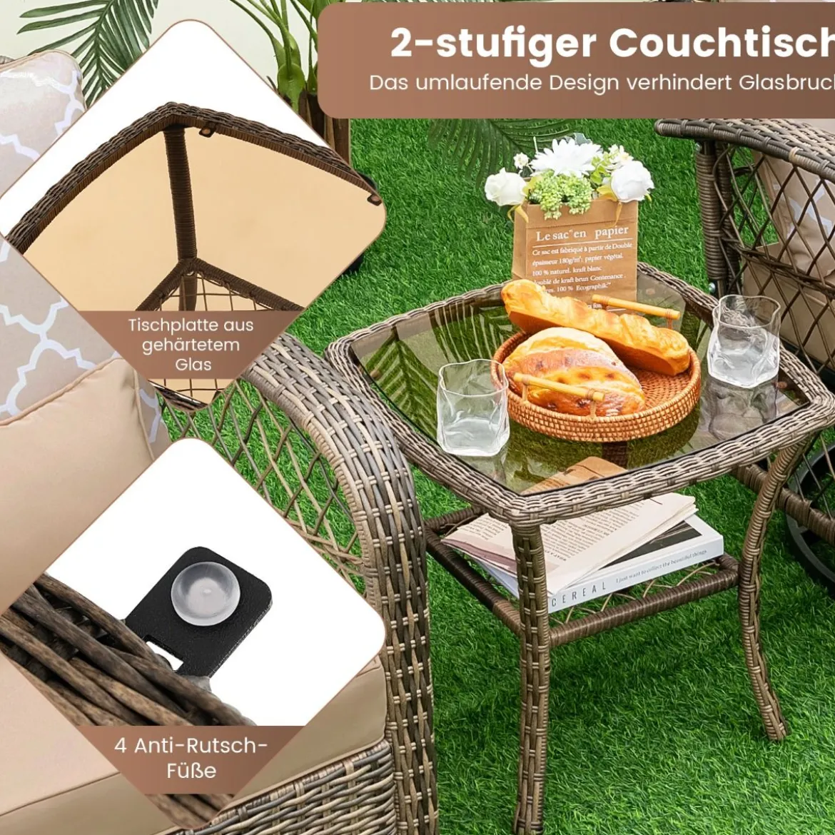 3-Teiliges Drehbares Gartenmöbel-Set für die Terrasse