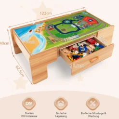 100-teiliges Eisenbahn-Spielzeugset aus Holz mit umkehrbarer Tischplatte für Kinder ab 3 Jahren