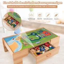 100-teiliges Eisenbahn-Spielzeugset aus Holz mit umkehrbarer Tischplatte für Kinder ab 3 Jahren