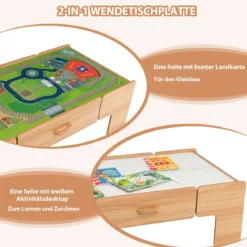 100-teiliges Eisenbahn-Spielzeugset aus Holz mit umkehrbarer Tischplatte für Kinder ab 3 Jahren
