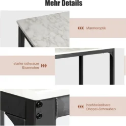 3 teiliges Esstisch Set Bartisch Set mit 2 Gepolsterten Barhockern Metallgestell Weiß