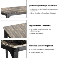 3 teiliges Esstisch Set Bartisch Set mit 2 Gepolsterten Barhockern Metallgestell Braun