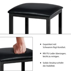 3 teiliges Esstisch Set Bartisch Set mit 2 Gepolsterten Barhockern Metallgestell Braun