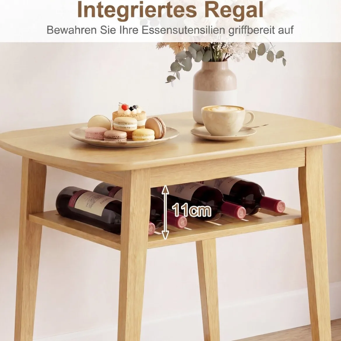 3-teiliges Esstisch Set für 2 Personen Essgruppe aus Holz mit Rutschfesten Fußpolstern Beige+Natur