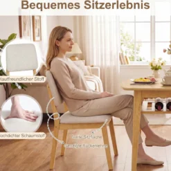 3-teiliges Esstisch Set für 2 Personen Essgruppe aus Holz mit Rutschfesten Fußpolstern Beige+Natur